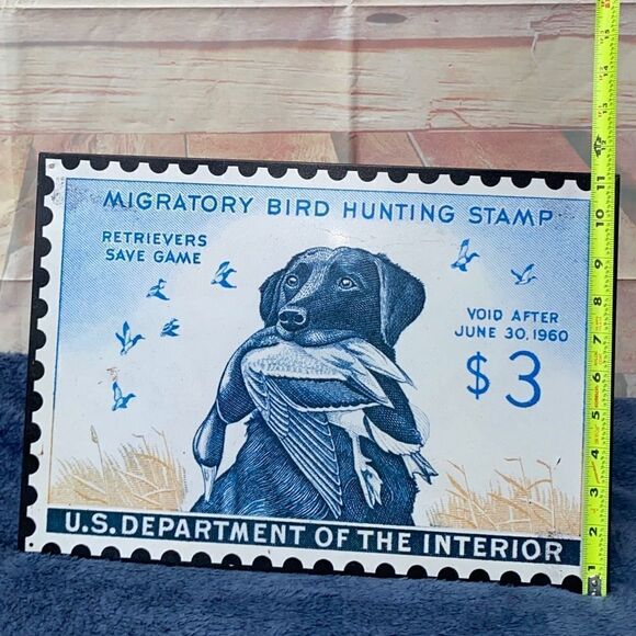 Lite metal wall sign of migratory game bird stamp from 1959/60 - Picture 4 of 4